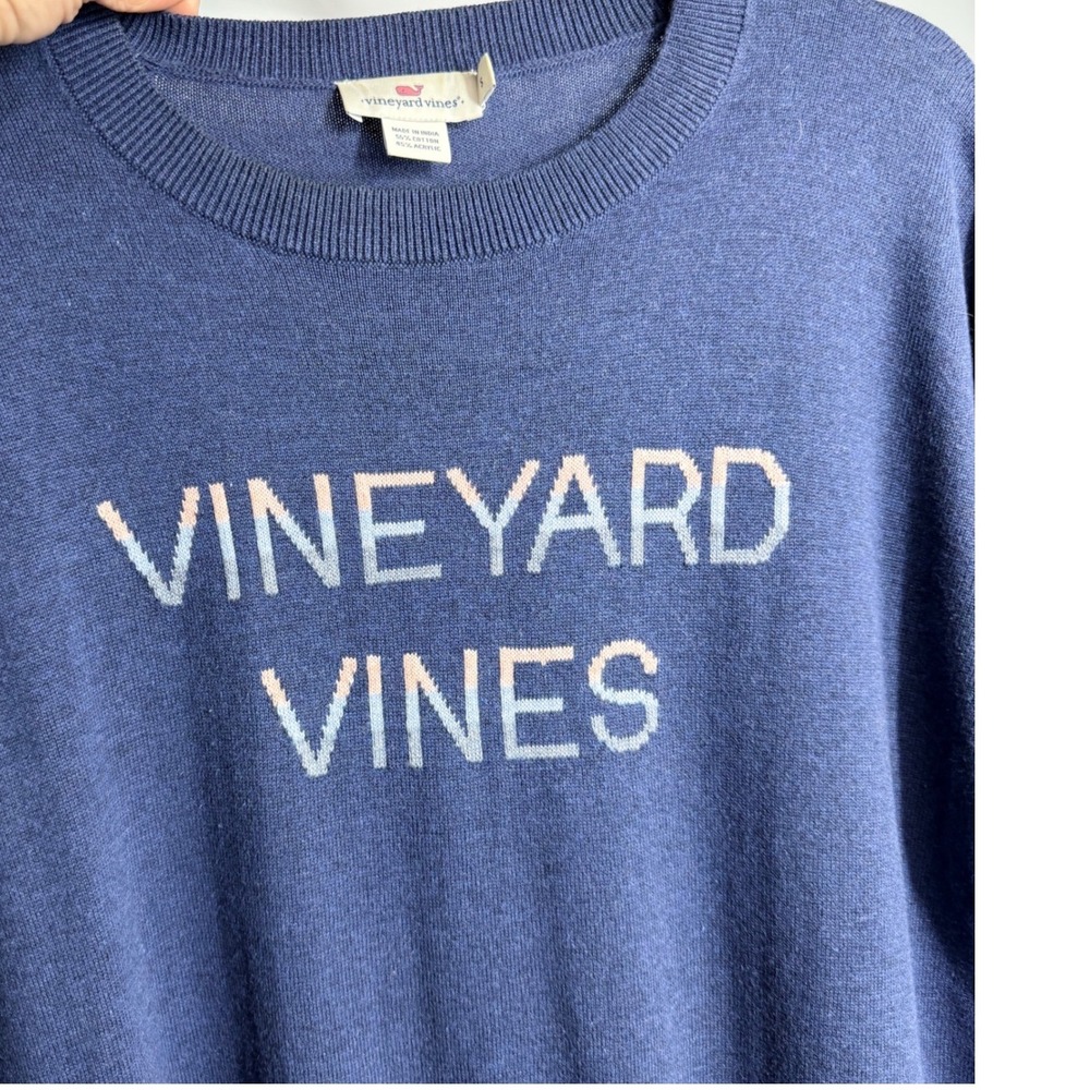 Vineyard Vines Logo Knit Crewneck Sweater Size Small, Blue - Picture 11 of 11